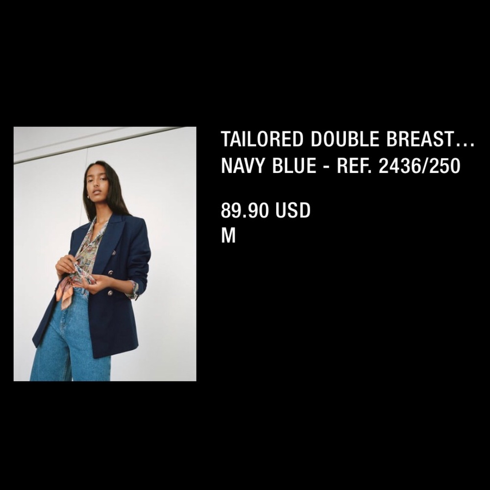 Double breasted navy blazer by ZARA size M